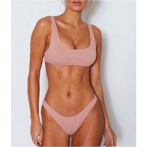 White Fox Pink Mauve Ribbed Bikini Set